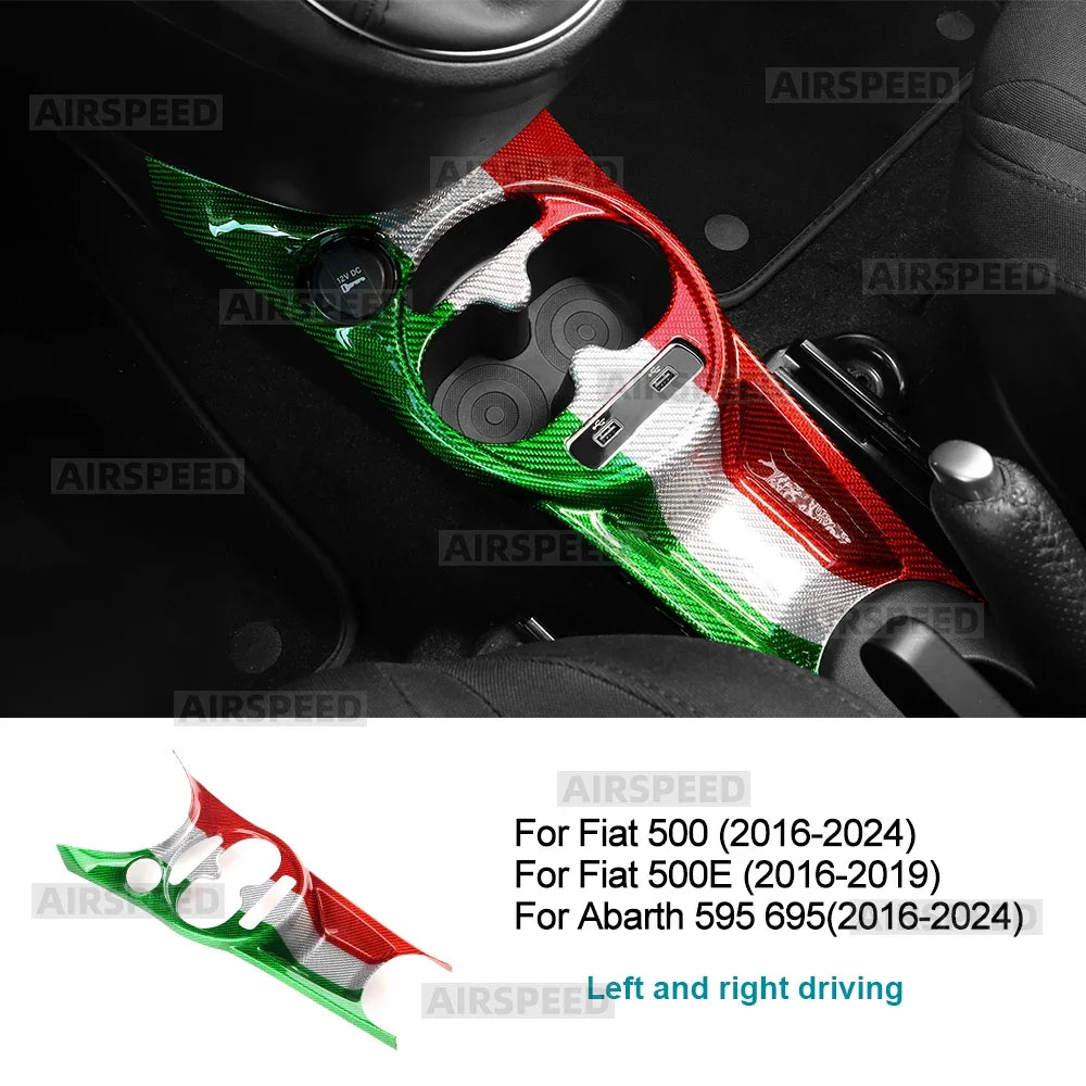 For Abarth 595 695/Fiat 500 2016-2023 2024 500E 16-19 Real Hard Dry Carbon Fiber LHD RHD Water Cup Holder Gear Shift Trim Cover