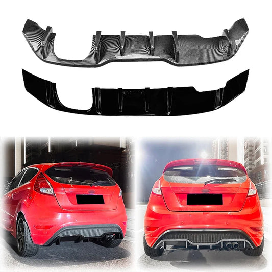 2012 To 2017 For Ford Fiesta ST MK7 Rear Bumper Diffuser Lip Spoiler Splitter Body Kit ABS Gloss Black Carbon Look Accessories